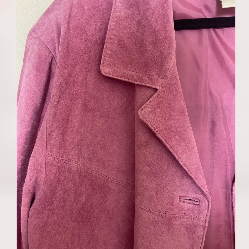 Leather Suede Trench Coat Minimalist Modern Chic Glam City Winter Shabby Jacket - Picture 2 of 4